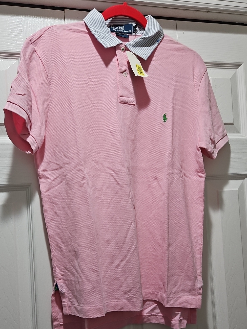 Ralph Lauren Pink Polo with Striped Contrast Collar
